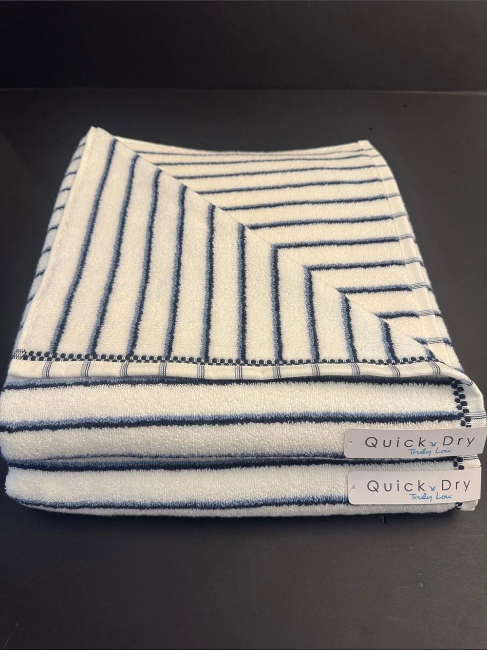 TRULY LOU Quick Dry Striped 8pc Zero Twist Cotton Bath Towel Set - Navy/White